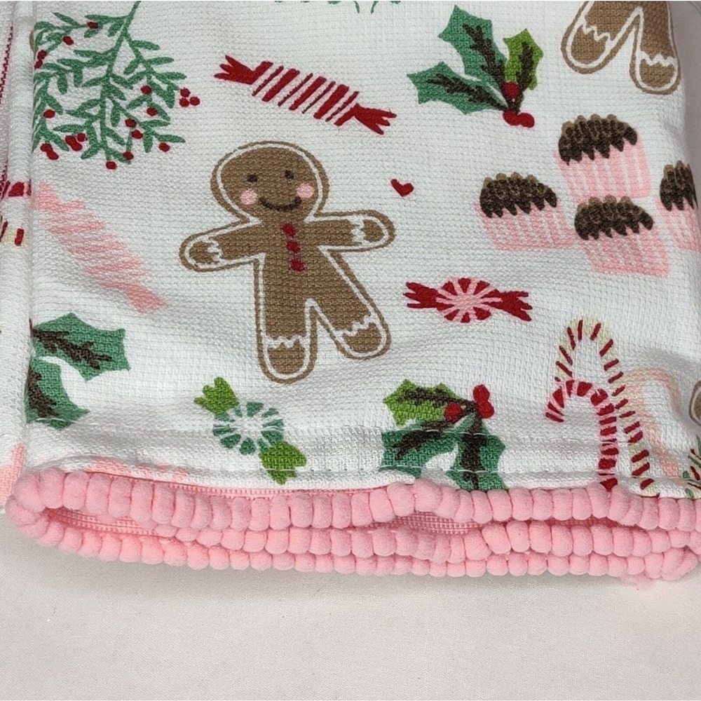 Pastel Pink Gingerbread Shabby Chic Christmas Kitchen Hand Towels - Picture 6 of 10